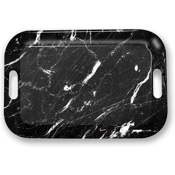 Serving Trays with Handles, 14.5 x 9.8 inch Rectangular Plastic Tray for Restaurant, Kitchen, Tropical Leaf Pattern Monstera in The Style