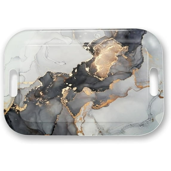 Serving Trays with Handles, 14.5 x 9.8 inch Rectangular Plastic Tray for Restaurant, Kitchen, Tropical Leaf Pattern Monstera in The Style