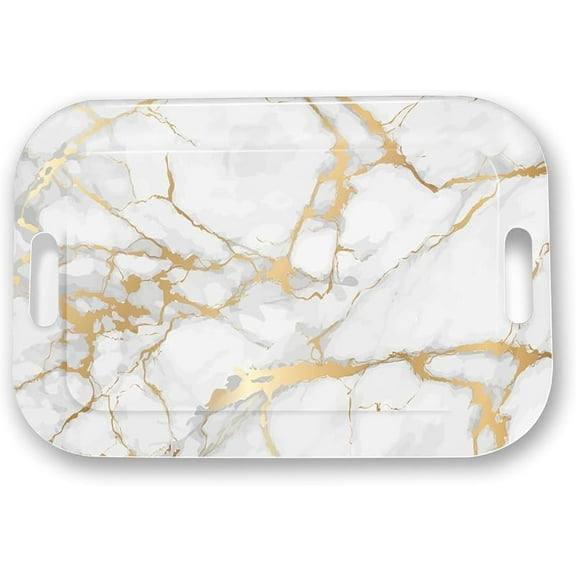 Serving Trays with Handles, 14.5 x 9.8 inch Rectangular Plastic Tray for Restaurant, Kitchen, Tropical Leaf Pattern Monstera in The Style