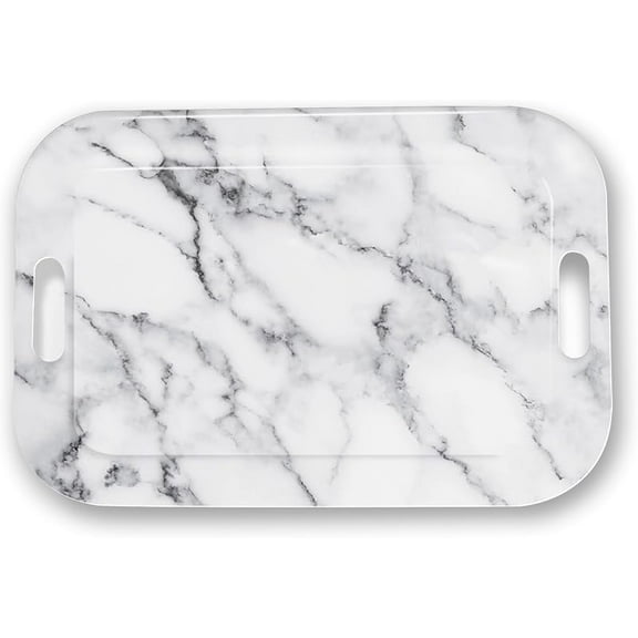 Serving Trays with Handles, 14.5 x 9.8 inch Rectangular Plastic Tray for Restaurant, Kitchen, Tropical Leaf Pattern Monstera in The Style