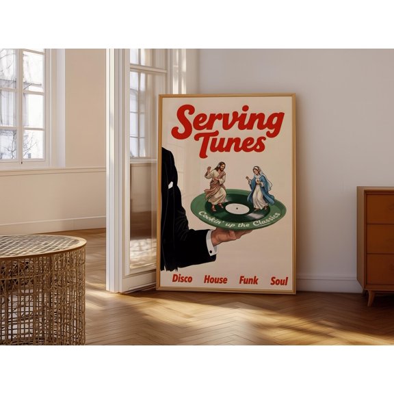 Serving Tunes Retro DJ Wall Art Decor Unframed Paper Print