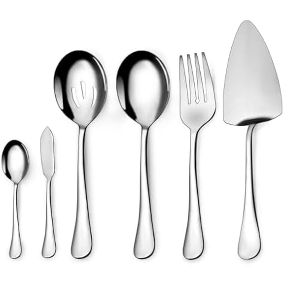 Serving Utensil Set,6piece Serving Utensil Setwith Serving Spoons，Serving Forks，Serving Tongs Soup Ladle and Pie Server Buffet Catering Serving Utensils,Dishwasher Safe (5.5-11Inch-Serving Set-6pcs)