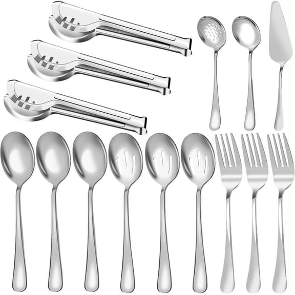 Serving Utensils Set Start Makers 15-Piece Serving Utensils for Kitchen and Dining Flatware for 15 Includes Spoons, Forks, Tongs & Cake Server for Parties, Catering & Home