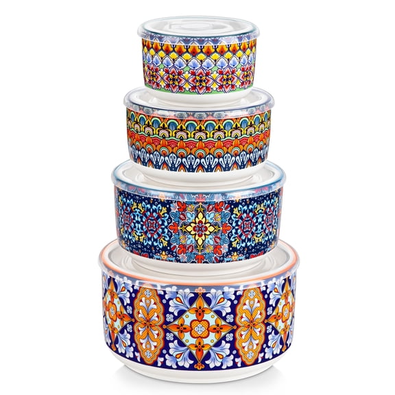 Serving With Lids Set Of 4  Ceramic Nesting Mixing For Food Storprep And Stackable Dishwasher &wave Safe Gift 60/36/20/10 Oz Series Simi