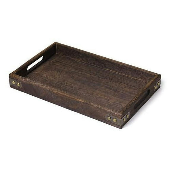 Serving tray Wooden - wooden tray with handles - Great for dinner trays, tea tray, bar tray, breakfast Tray, or any food tray - good for parties or bed tray 12.6X 7.9 Inch