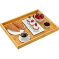 thumbnail image 1 of Serving tray bamboo - wooden tray with handles - Great for dinner trays, tea tray, bar tray, breakfast Tray, or any food tray - good for parties or bed tray, 1 of 6