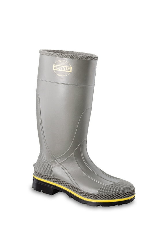 By Honeywell Size 10 PRO Gray 15'' PVC Knee Boots With TDT Dual Compound Yellow And Beige Outsole, Steel Toe And Removable Insole