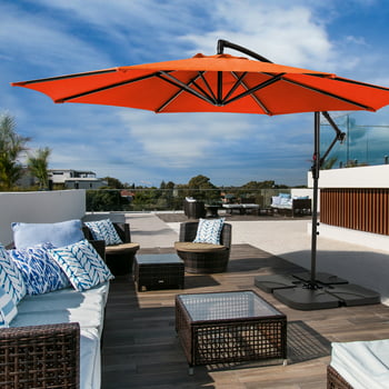 Serwall 10' Outdoor Hanging Offset Cantilever Umbrella for Patio, Orange