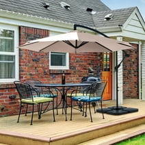 Serwall 10ft Heavy Duty Patio Hanging Offset Cantilever Patio Umbrella W/ 4-Piece Base Included Included, Beige