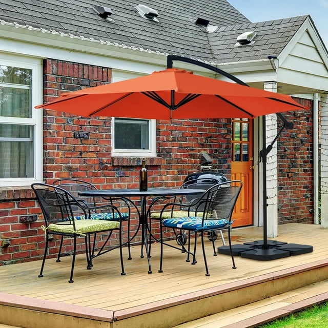 Serwall 10ft Heavy Duty Patio Hanging Offset Cantilever Patio Umbrella W/ Base Included, Orange