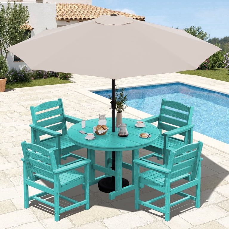 9 ft patio table umbrella all weather outdoor Cabana ft. with tilt and crank features You dont need to close your patio umbrella the moment the sun goes down Serwall Outdoor 6-Piece Round Dining