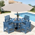 thumbnail image 1 of Serwall 6 Piece Round Patio Dining Table Set with Umbrella, HDPE Outdoor Patio Furniture Set, All Weather Patio Dining Set for 4 with 9FT Umbrella, Navy(Not Include Umbrella Base), 1 of 9