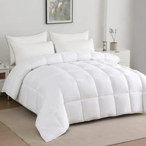 Serwall Luxury Solid Down Alternative Machine Washable White Comforters, Queen