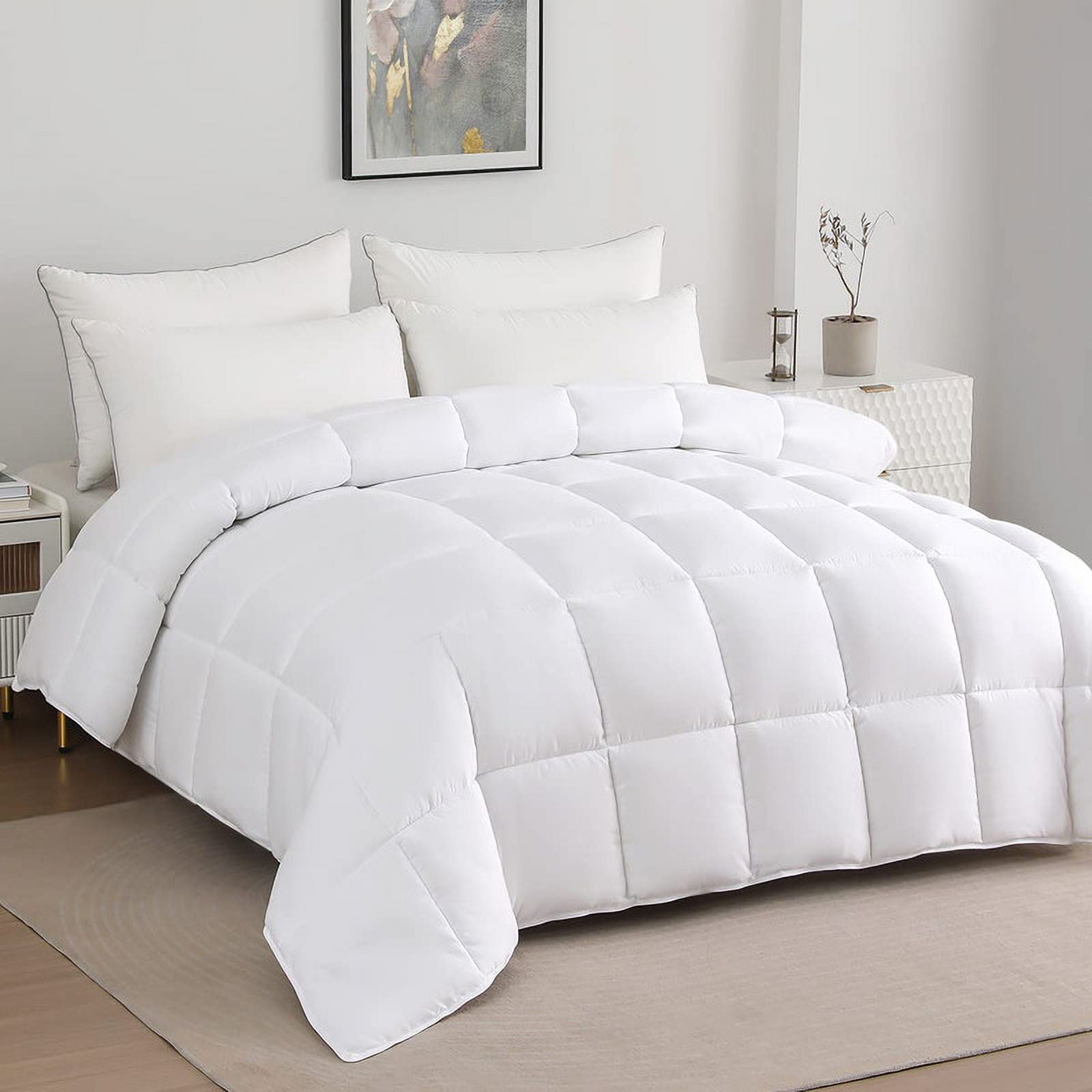 Serwall Luxury Solid Down Alternative Machine Washable White Comforters,  Twin