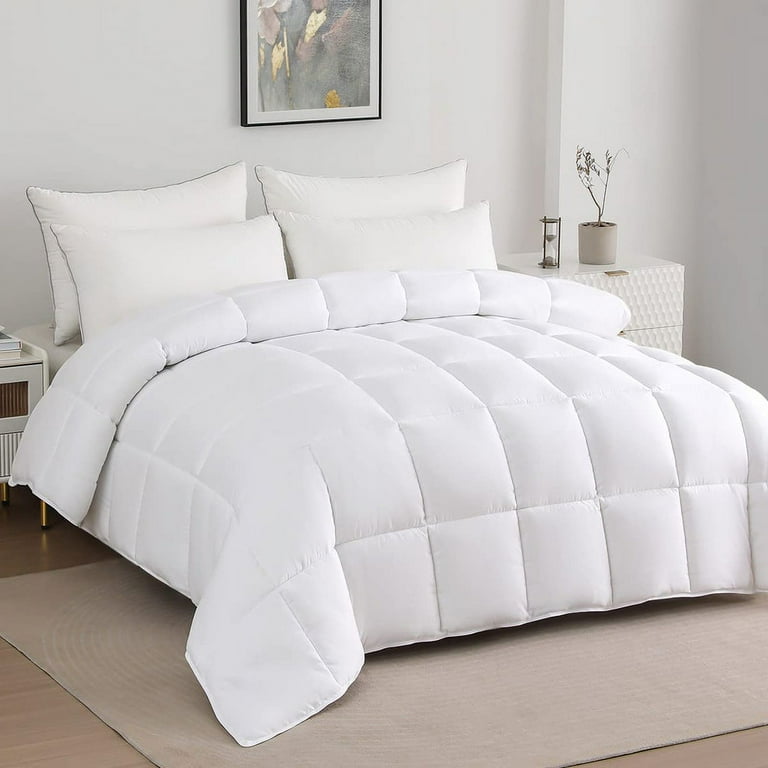 Serwall Luxury Solid Down Alternative Machine Washable White Comforters Twin