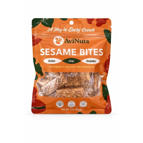 Sesame Bites Crunchy Snack, Lightly Sweet Sesame Candy Pieces, Individually Wrapped Snack Pack, 2 oz (57 g)