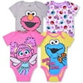 thumbnail image 1 of Sesame & Friends Elmo, Cookie Monster and Abby Cadabby Girls 4 Pack Character Onesies, Newborn, 1 of 9