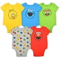 thumbnail image 1 of Sesame & Friends Elmo, Cookie Monster and Big Bird Boys 5 Pack Character Onesie, Infant, 1 of 6