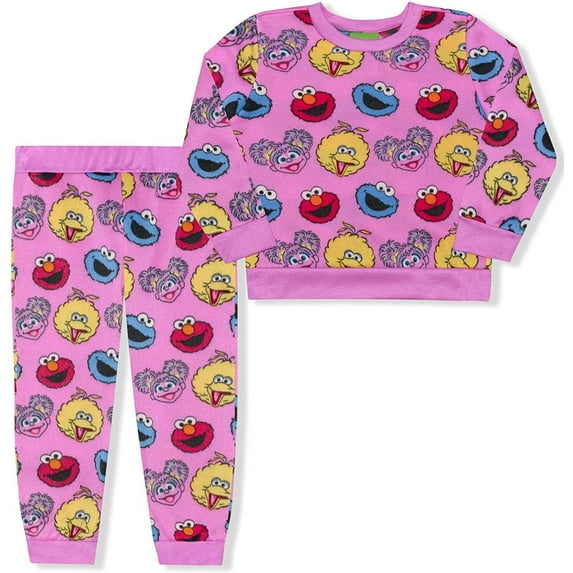 Sesame & Friends Elmo, Cookie Monster and Big Bird Girls 2 Piece Crewneck All Over Print Long Sleeve and Jogger Set, Infant