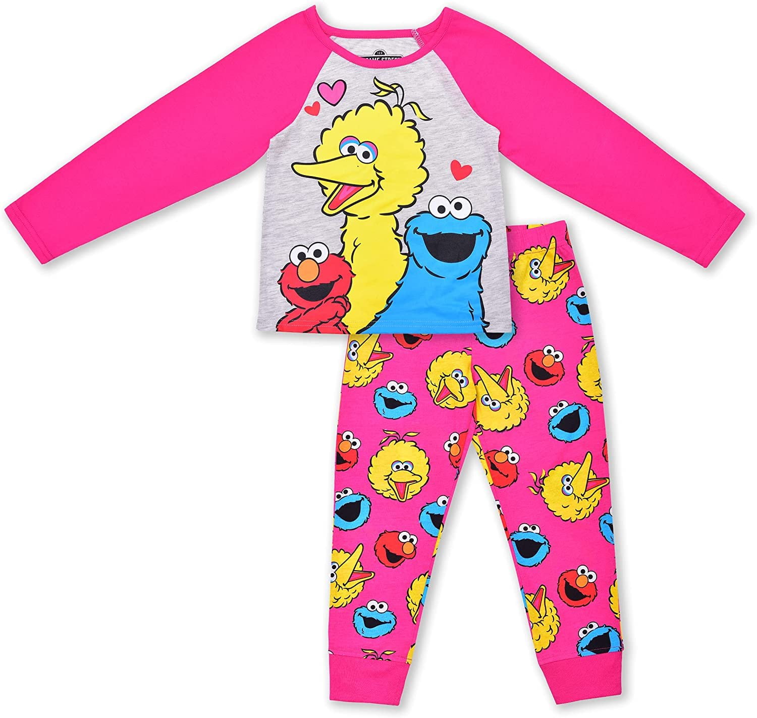 SESAME STREET Sesame & Friends Elmo, Cookie Monster and Big Bird Girls 2 Piece Long Sleeve Tee and Jogger Set (Loungewear Style), Infant