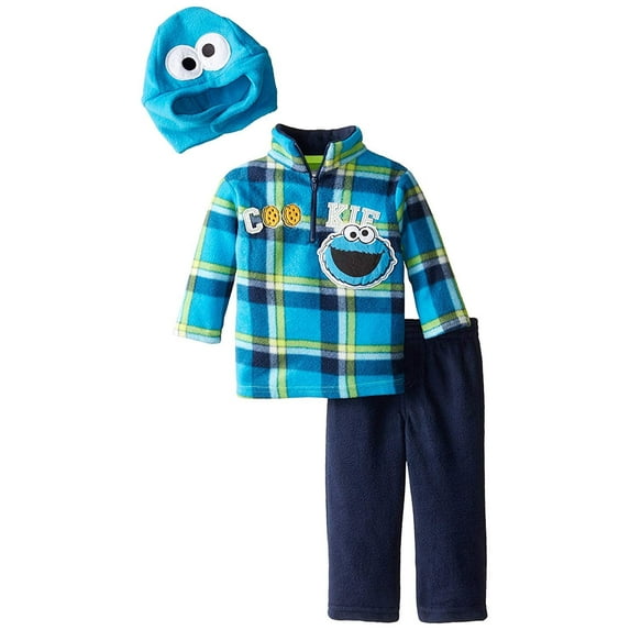 Sesame St Baby Boys' 2 Piece Cookie Monster Pullover Pant and Hat, Blue, 18 Months