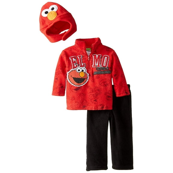 Sesame St Baby Boys' 2 Piece Elmo Cute Awesome Pullover Pant and Hat, Red, 12 Months