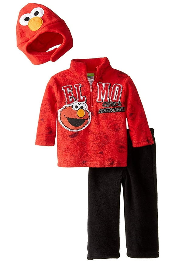 Sesame St Baby Boys' 2 Piece Elmo Cute Awesome Pullover Pant and Hat, Red, 12 Months