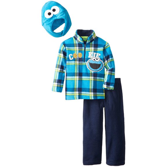 Sesame St Little Boys' Cookie Monster 3 Piece Arctic Fleece Set, Peacoat, 3T