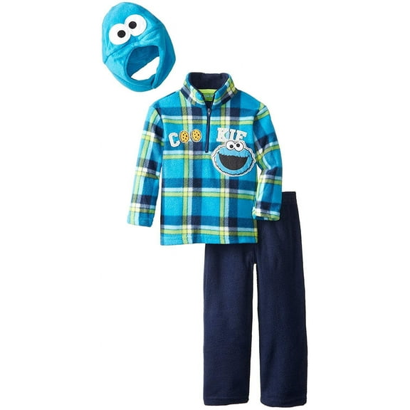 Sesame St Little Boys' Cookie Monster 3 Piece Arctic Fleece Set, Peacoat, 4T
