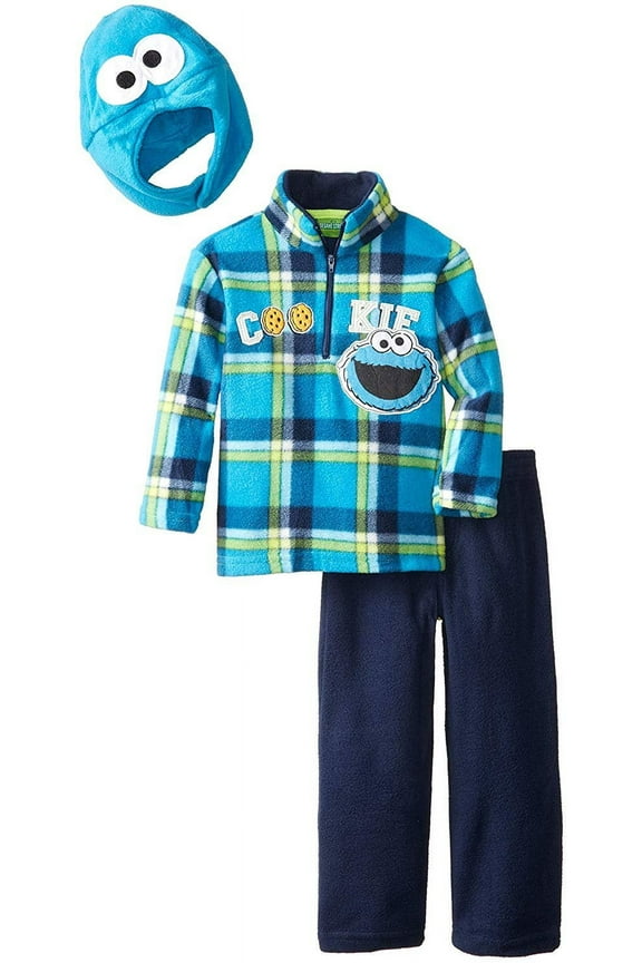 Sesame St Little Boys' Cookie Monster 3 Piece Arctic Fleece Set, Peacoat, 4T