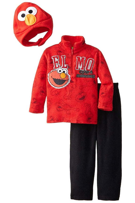 Sesame St Little Boys' Elmo 3 Piece Arctic Fleece Set, Chinese Red, 4T
