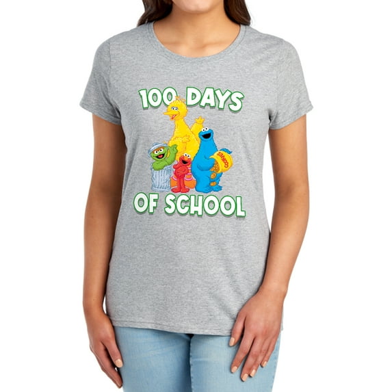 Sesame Street 100 Days of School Women's T Shirt, Athletic Heather, Large