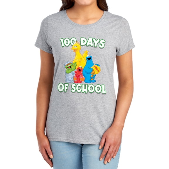Sesame Street 100 Days of School Women's T Shirt, Athletic Heather, Medium