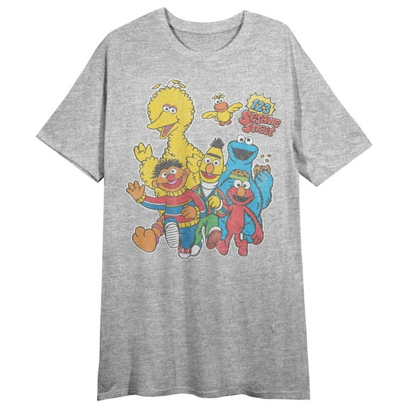 Sesame Street 123 Sesame Street Crew Neck Short Sleeve Athletic Heather Women's Night Shirt-Medium