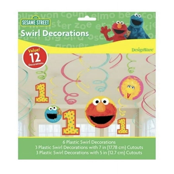 Sesame Street 1st Elmo Swirl Hanging Party Decorations Birthday 12 Per Package