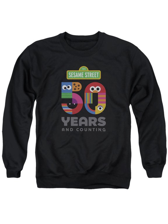 Sesame Street 50 Years Logo Adult Crewneck Sweatshirt Black