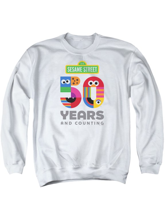 Sesame Street 50 Years Logo Adult Crewneck Sweatshirt White