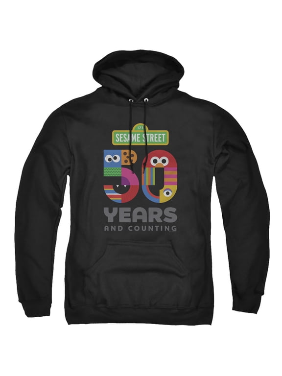 Sesame Street 50 Years Logo Adult Pullover Hoodie Sweatshirt Black