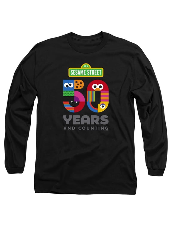 Sesame Street 50 Years Logo Long Sleeve Adult 18/1 T-Shirt Black
