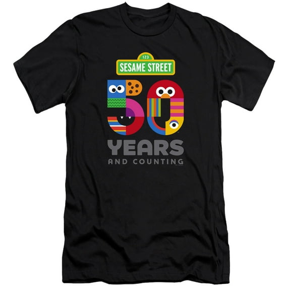Sesame Street 50 Years Logo Premium S/S Adult 30/1 T-Shirt Black