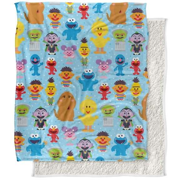 Sesame Street, 50"x60", Cute Character Pattern Silky Touch Sherpa Back Super Soft Throw Blanket