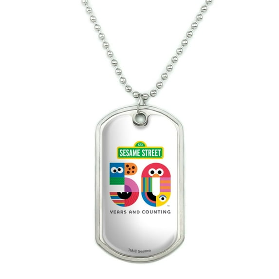 Sesame Street 50th Anniversary Logo Military Dog Tag Pendant Necklace with Chain