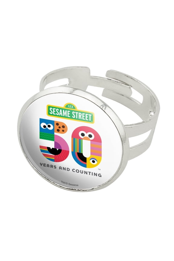 Sesame Street 50th Anniversary Logo Silver Plated Adjustable Novelty Ring