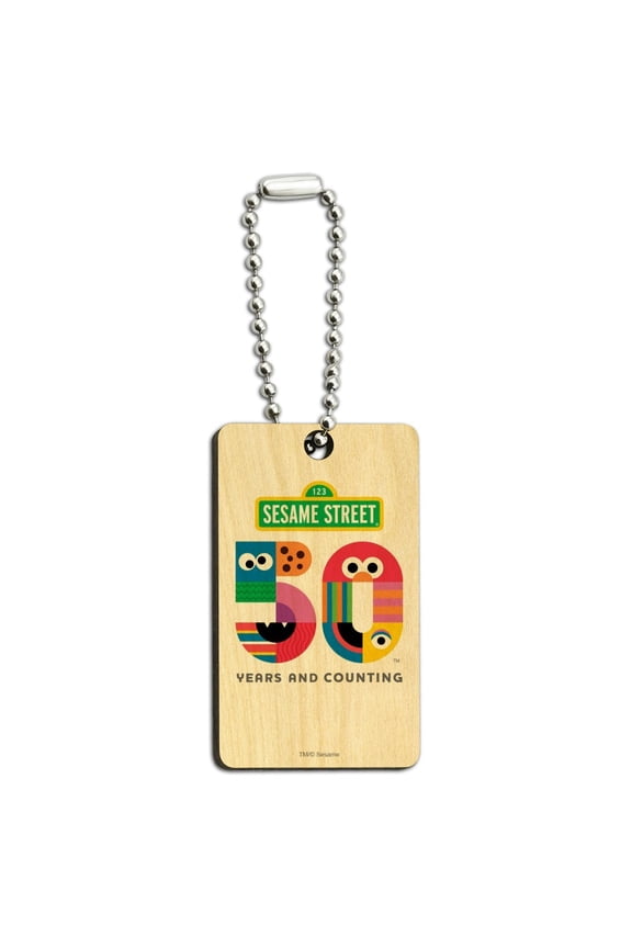 Sesame Street 50th Anniversary Logo Wood Wooden Rectangle Keychain Key Ring