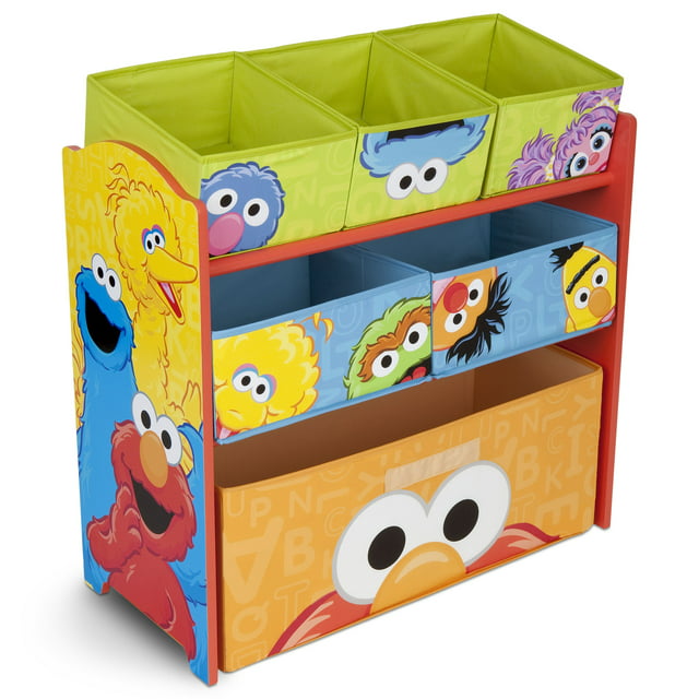 Sesame Street 6 Bin Design and Store Toy Organizer by Delta Children - Durable Engineered Wood, Solid Wood and Fabric Construction, Multi Color