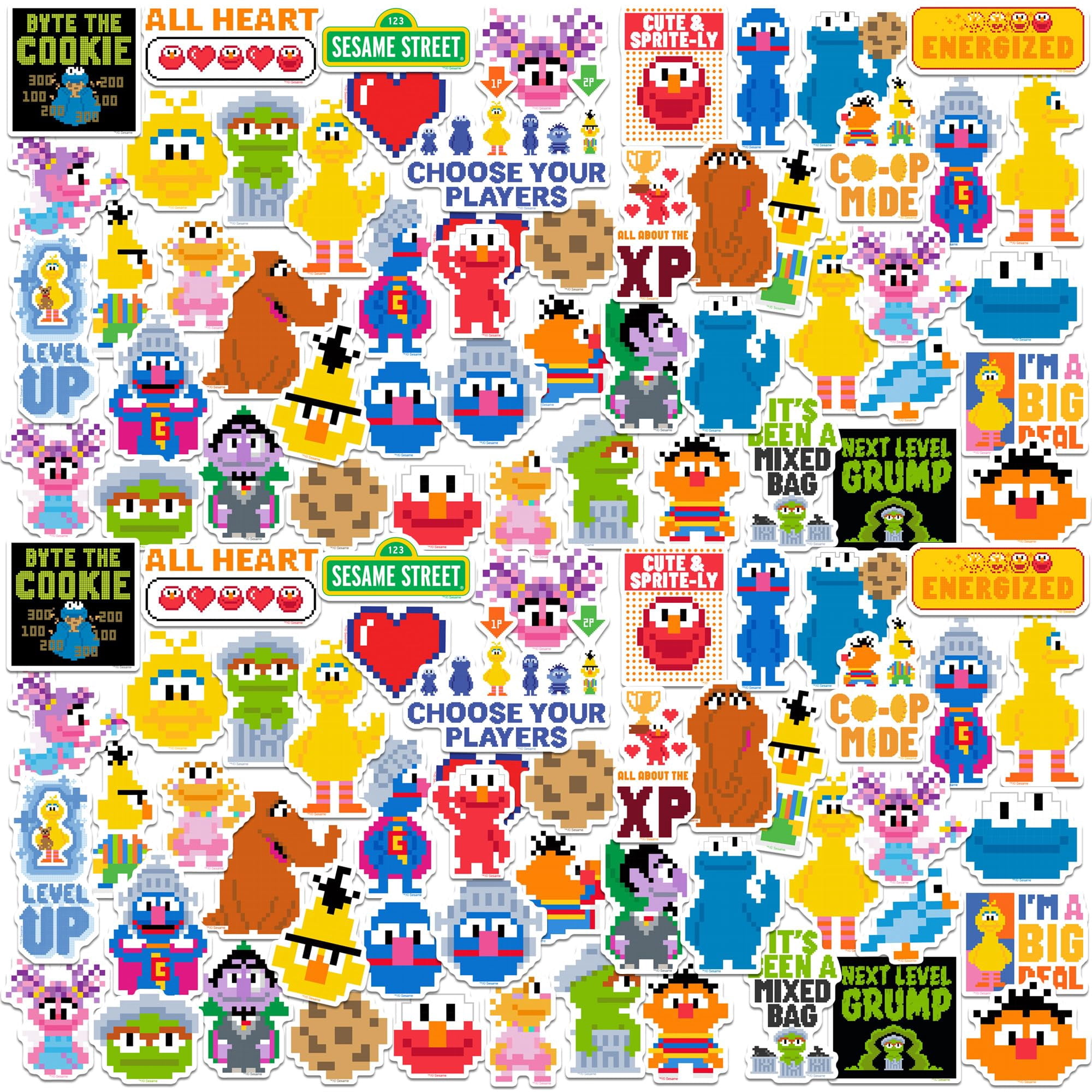 Sesame Street 8-Bit Gaming 200ct Vinyl Sticker Pack Retro Pixel Art Die ...