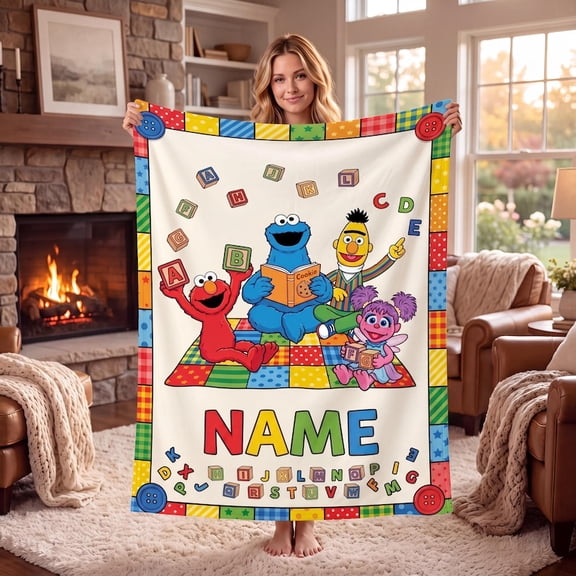 Sesame Street ABC Patchwork Personalized Flannel Blanket, Nursery Throw