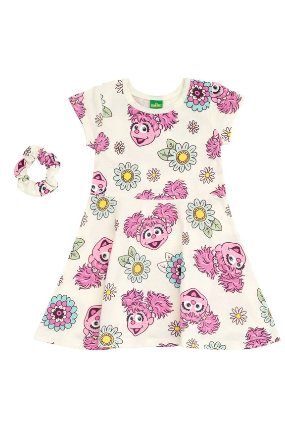 Abby Cadabby Infant Baby Girls French Terry Skater Dress and Scrunchie Infant to Toddler