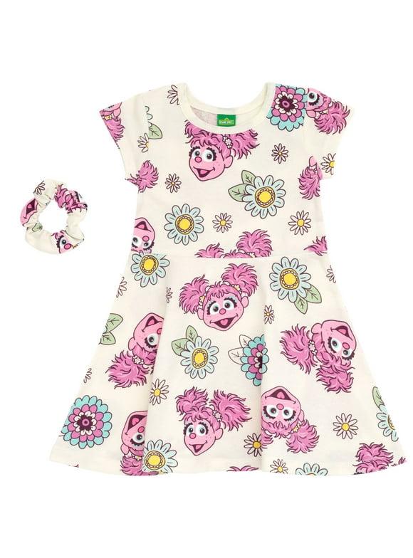 Sesame Street Abby Cadabby Infant Baby Girls French Terry Skater Dress and Scrunchie Infant to Toddler
