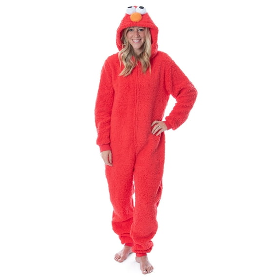 Sesame Street Adult Elmo Fleece Union Suit Costume Pajama For Men Women (Small)